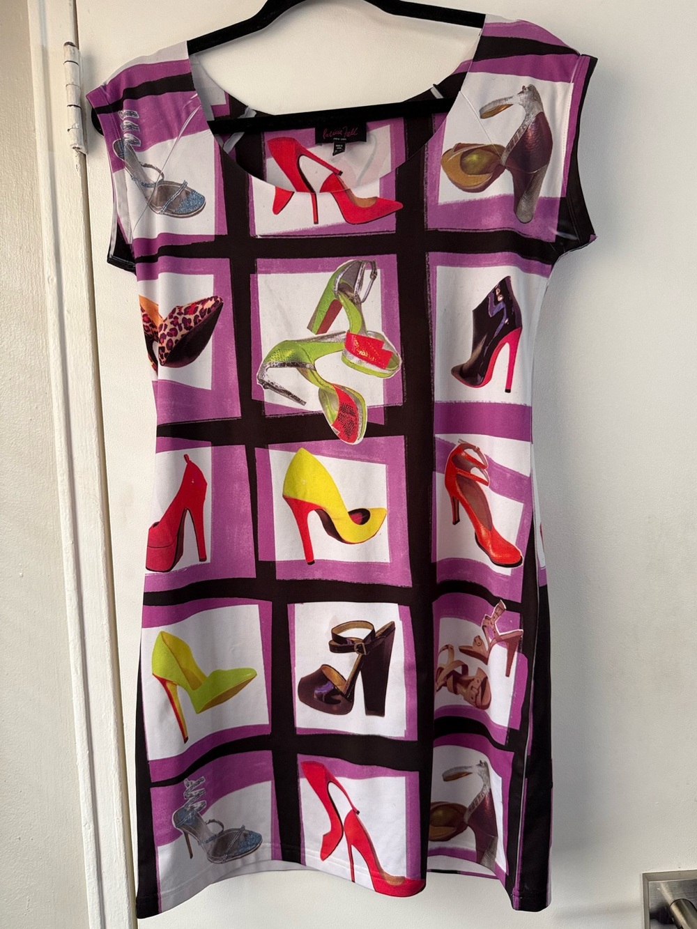 Patricia Field Stretch Body Con Shoe Y2K Mini Dress Large Sex in the City